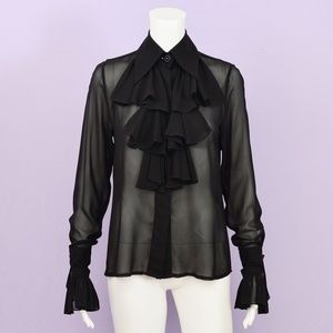 BLACK RUFFLE BLOUSE 90s y2k vintage Sheer rayon Whimsigoth goth mod Anna Sui p s